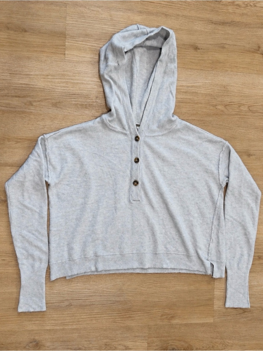 Free People gray alpaca wool blend hooded henley sweater “alpaca my bags” L